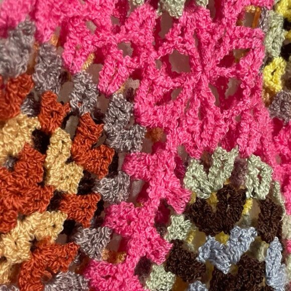 POL Patchwork Crochet Sleeve Denim Shacket | Bohemian Frayed Oversized Jacket M - Picture 8 of 13